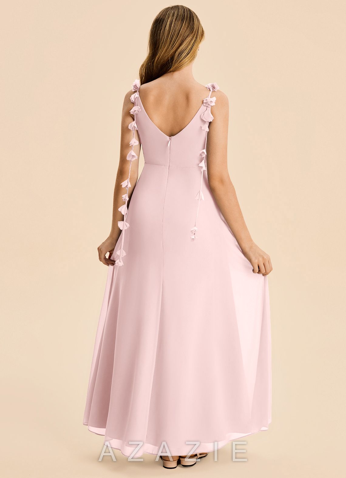 Azazie Gumdrop Junior Blushing Pink Empire Pleated Chiffon Dress blushing_pink