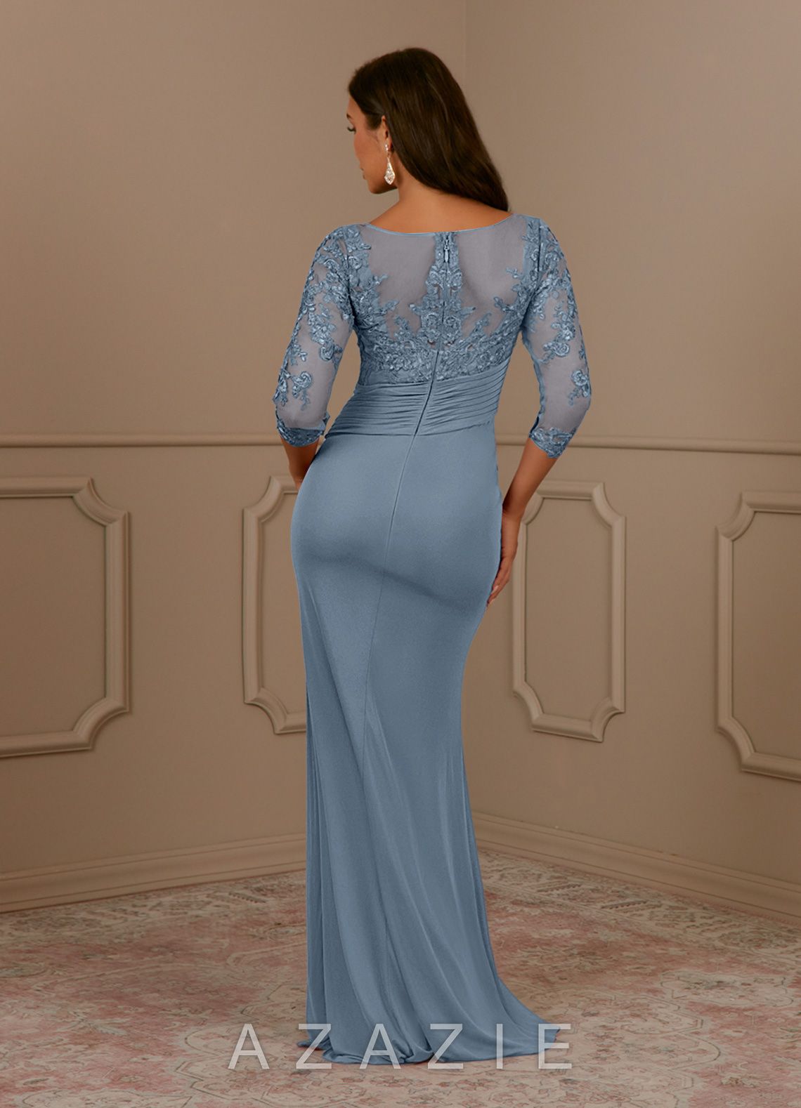 Azazie Fatemah Dusty Blue Mermaid Scoop Lace Lace Dress dusty_blue