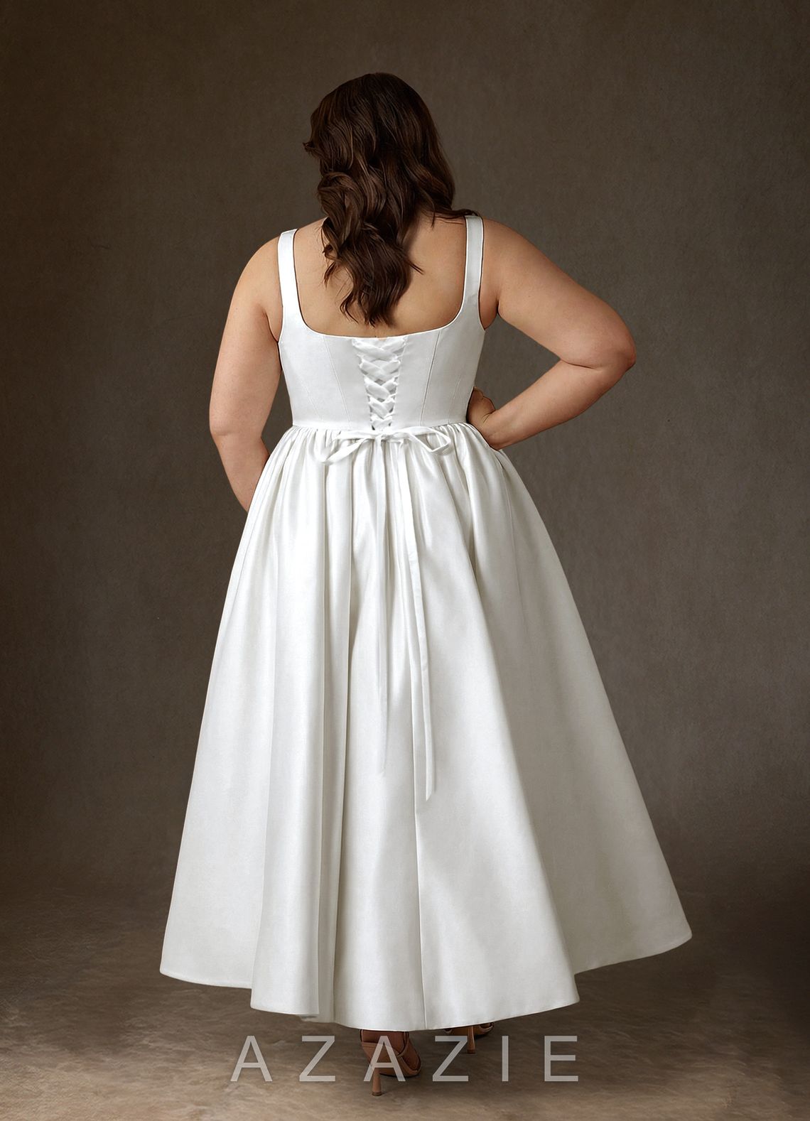 Azazie Verina Diamond White A-Line with Pockets Satin Dress