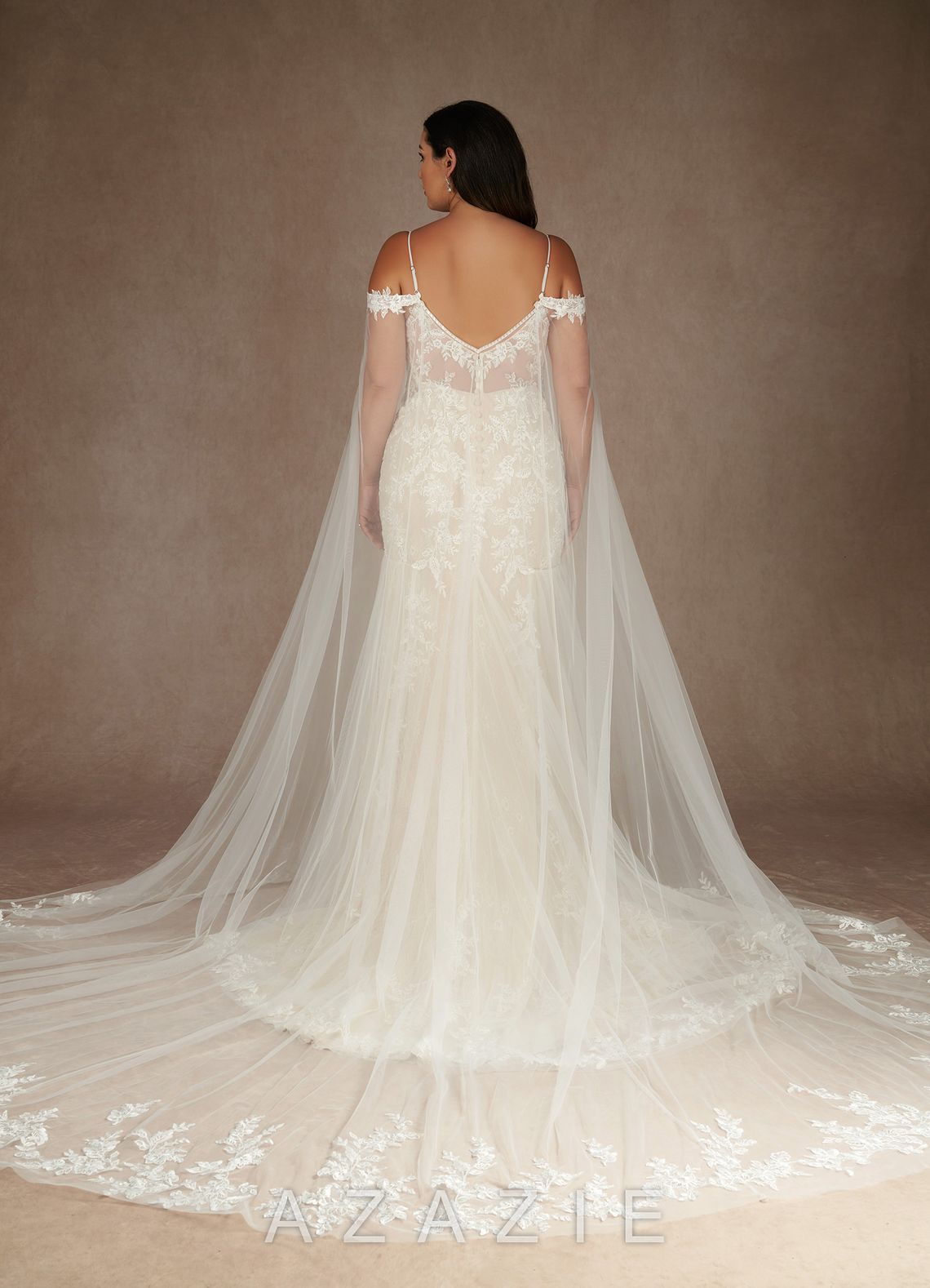 Azazie Leonie Wedding Dress Diamond White Mermaid V-Neck Sequins Tulle Dress diamond_white