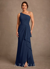 Azazie Floy Dark Navy Sheath One Shoulder Chiffon Dress