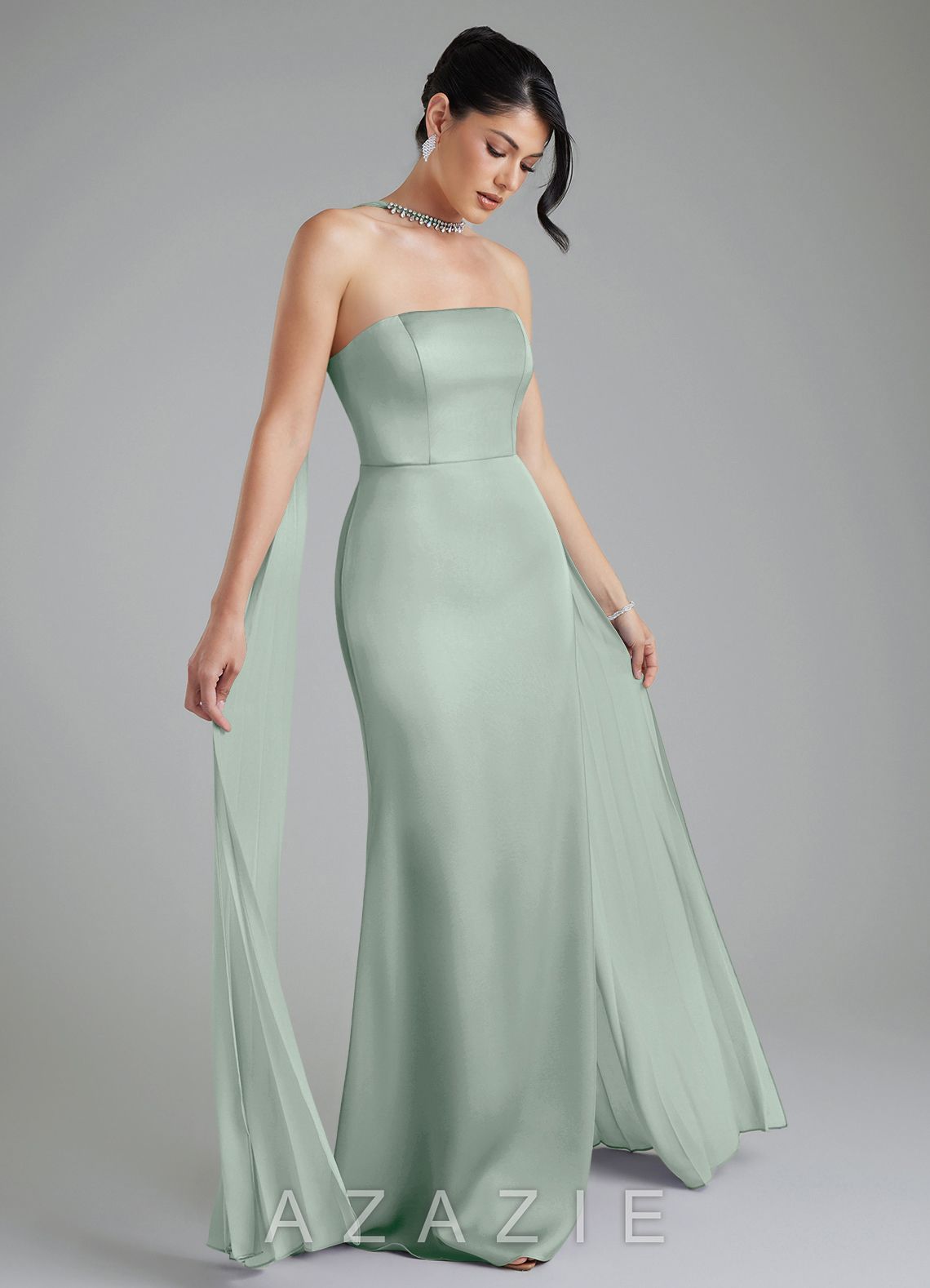 Azazie Tyler Agave Sheath Strapless Stretch Satin Convertible Dress