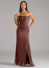 Azazie Marla Espresso Sheath Strapless Stretch Satin Convertible Dress espresso
