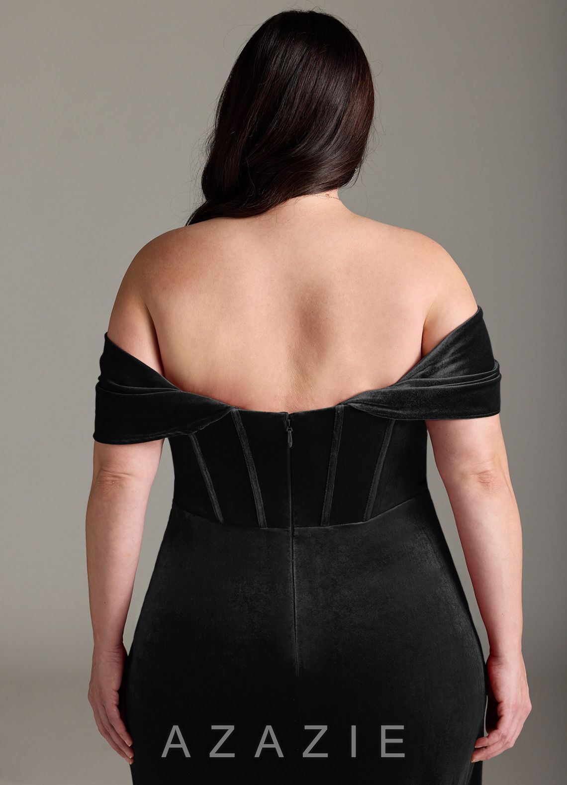 Azazie Jas Black Sheath Off-The-Shoulder Corset Velvet Convertible Dress black