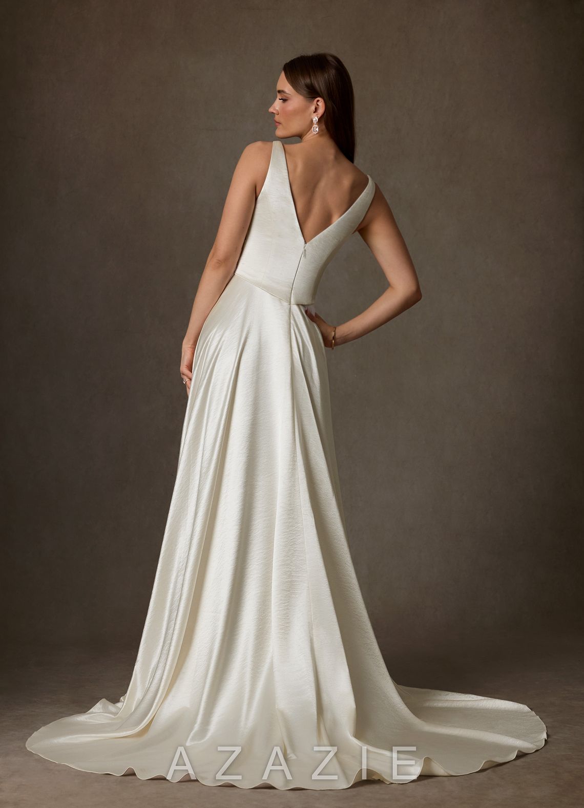 Azazie Samira Antique White A-Line Square Neckline Charmeuse Dress antique_white