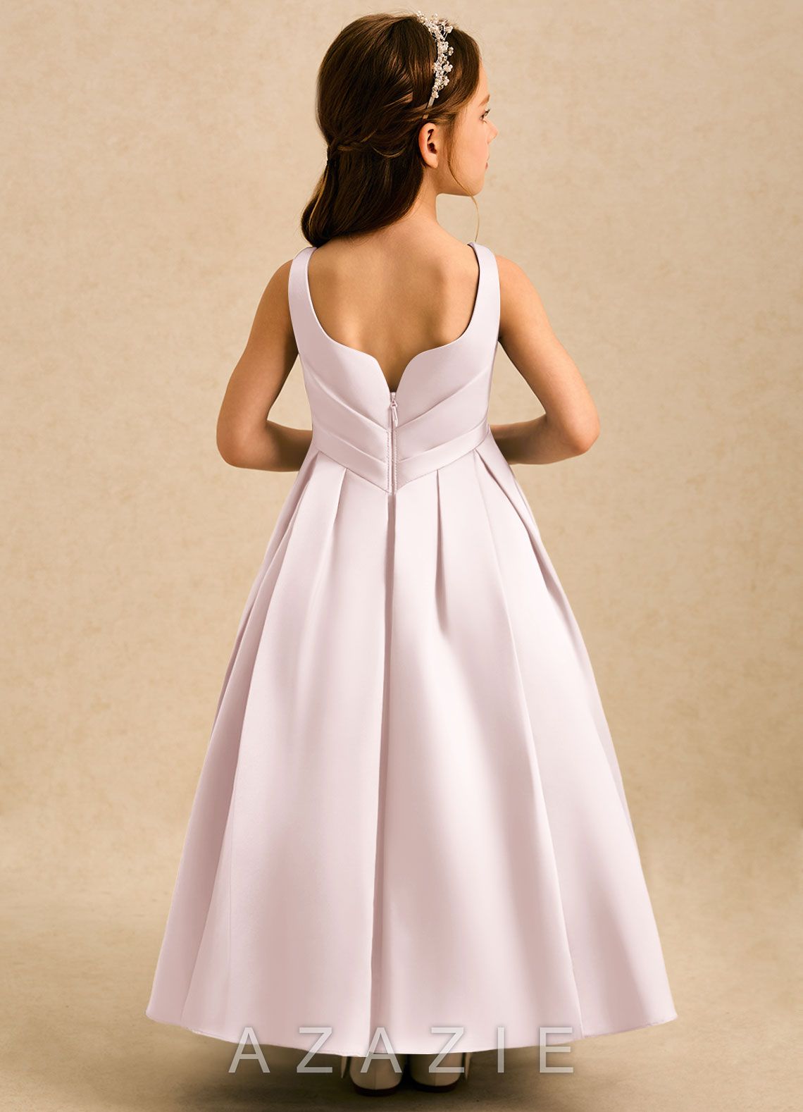 Azazie Audrey Blushing Pink A-Line Pleated Matte Satin Dress blushing_pink