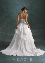 Azazie Cally Diamond White Ball-Gown Strapless Floral Burnout Dress diamond_white