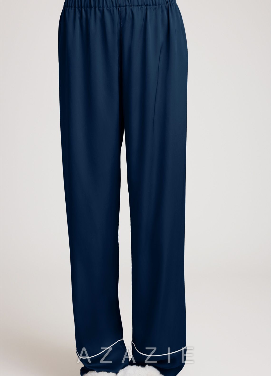 Satin Trim Pajama Set  dark_navy