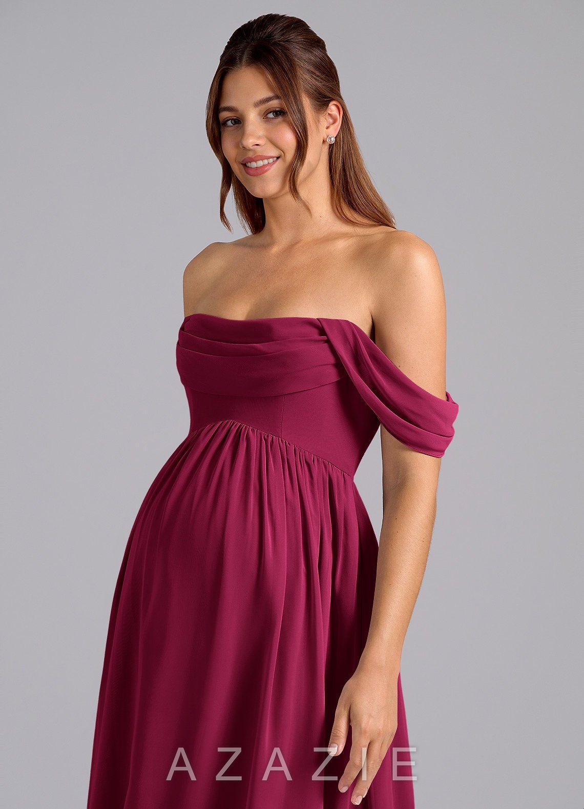 Azazie Saige A-Line Pleated Chiffon Floor-Length Dress burgundy