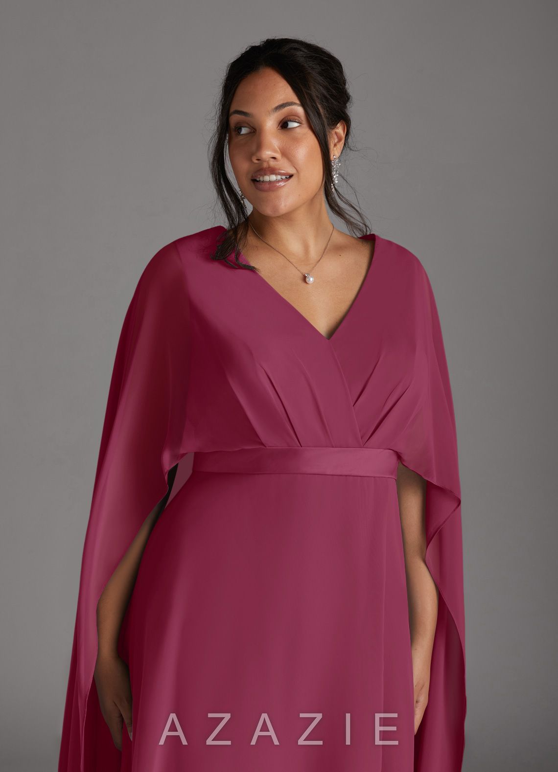 Azazie Isa Mulberry A-Line V-Neck Pleated Chiffon Dress mulberry