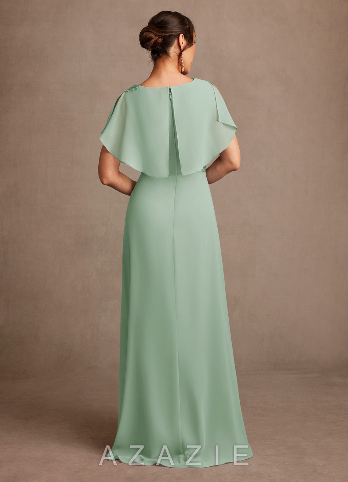 Azazie Frieda Agave A-Line Applique Chiffon Dress agave