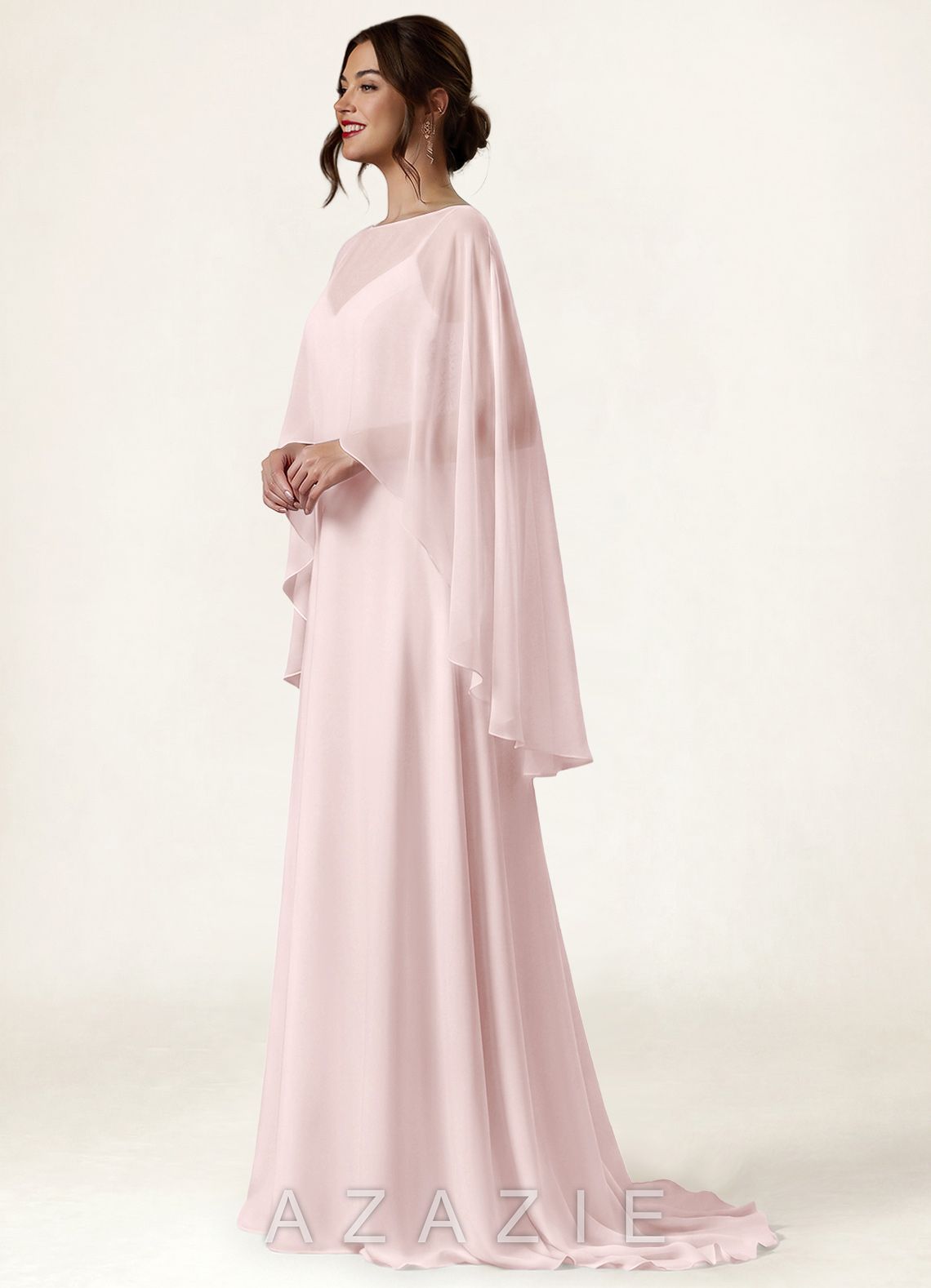 Azazie Matching Color Chiffon High Low Sheer Cape  blushing_pink