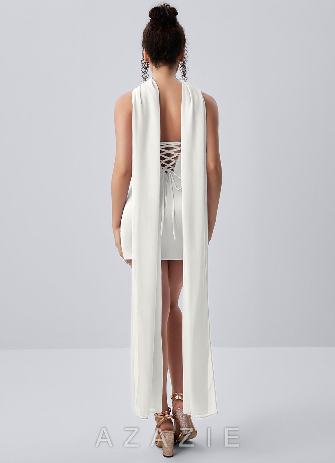 Honorine White Strapless Satin Draped Lace-Up Slit Mini Dress
