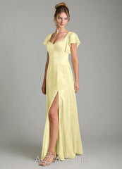 Azazie Bondi Lemon Sorbet A-Line Ruched Floral Jacquard Burnout Dress lemon_sorbet