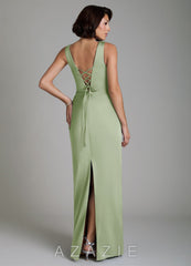 Azazie Vanya Dusty Sage Sheath Corset Stretch Satin Dress dusty_sage