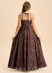 Azazie Arianthe Junior Ganache A-Line Pleated Floral Burnout Dress ganache