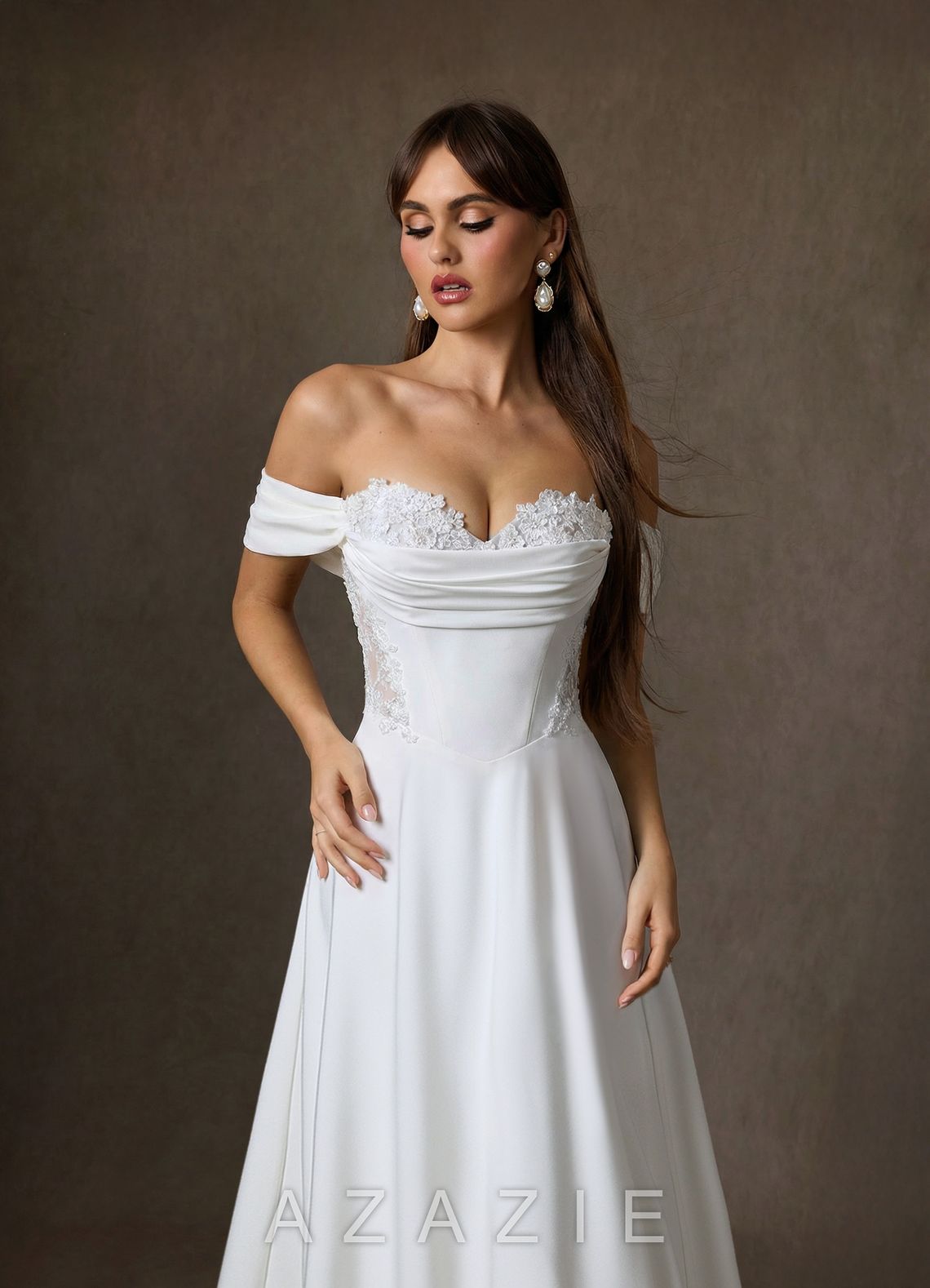 Azazie Ganelle Diamond White A-Line Sweetheart Neckline Crepe Back Satin Dress diamond_white