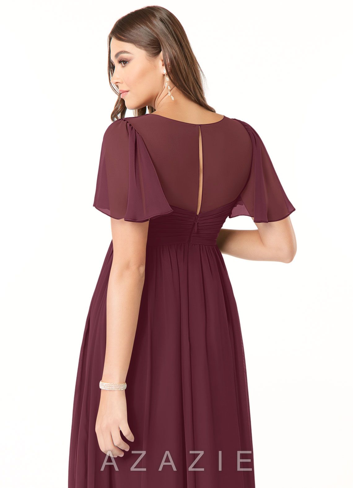 Azazie Verna A-Line V-Neck Ruched Chiffon Floor-Length Dress