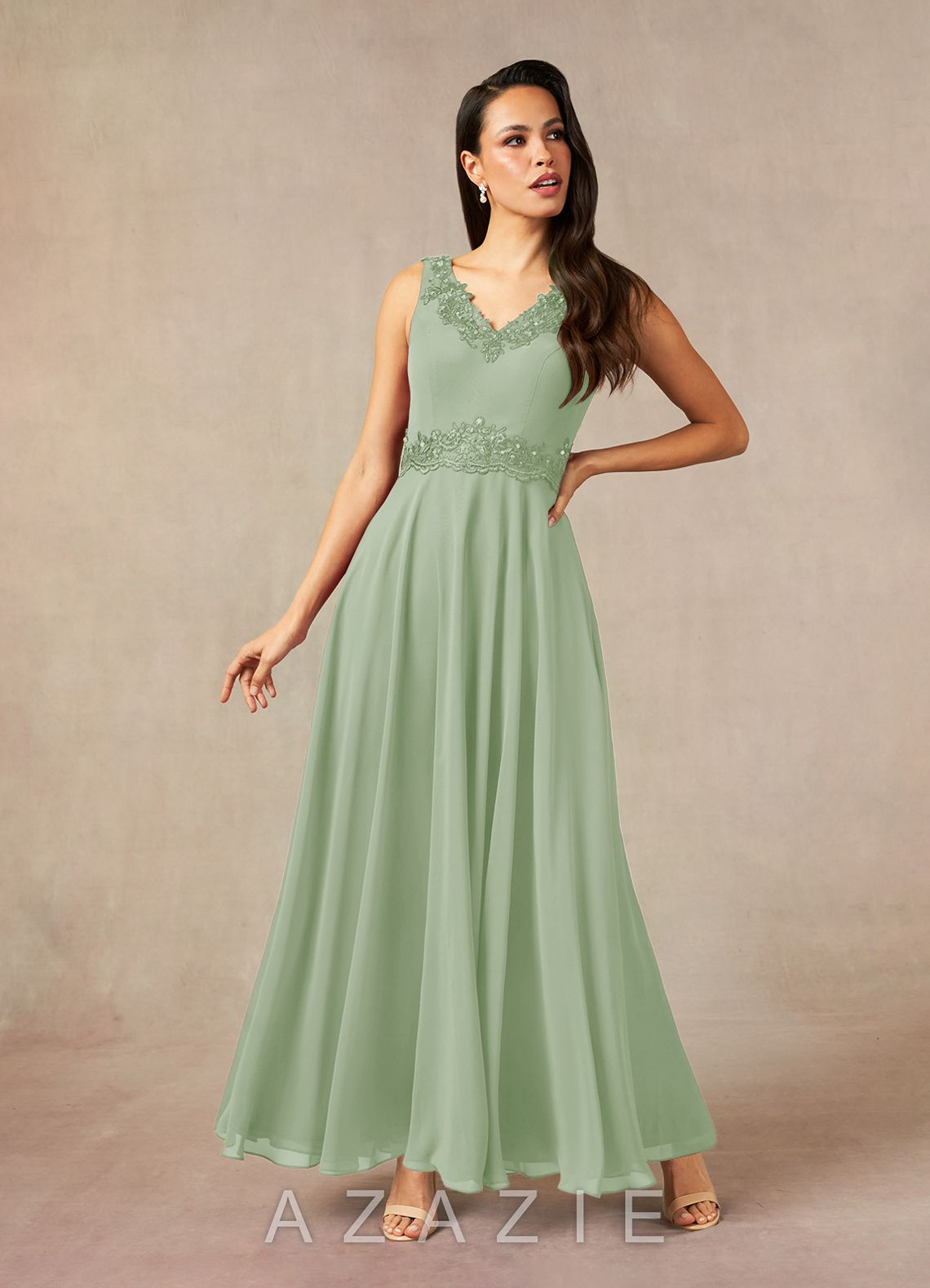 Azazie Devana Dusty Sage A-Line Sequins Chiffon Dress dusty_sage