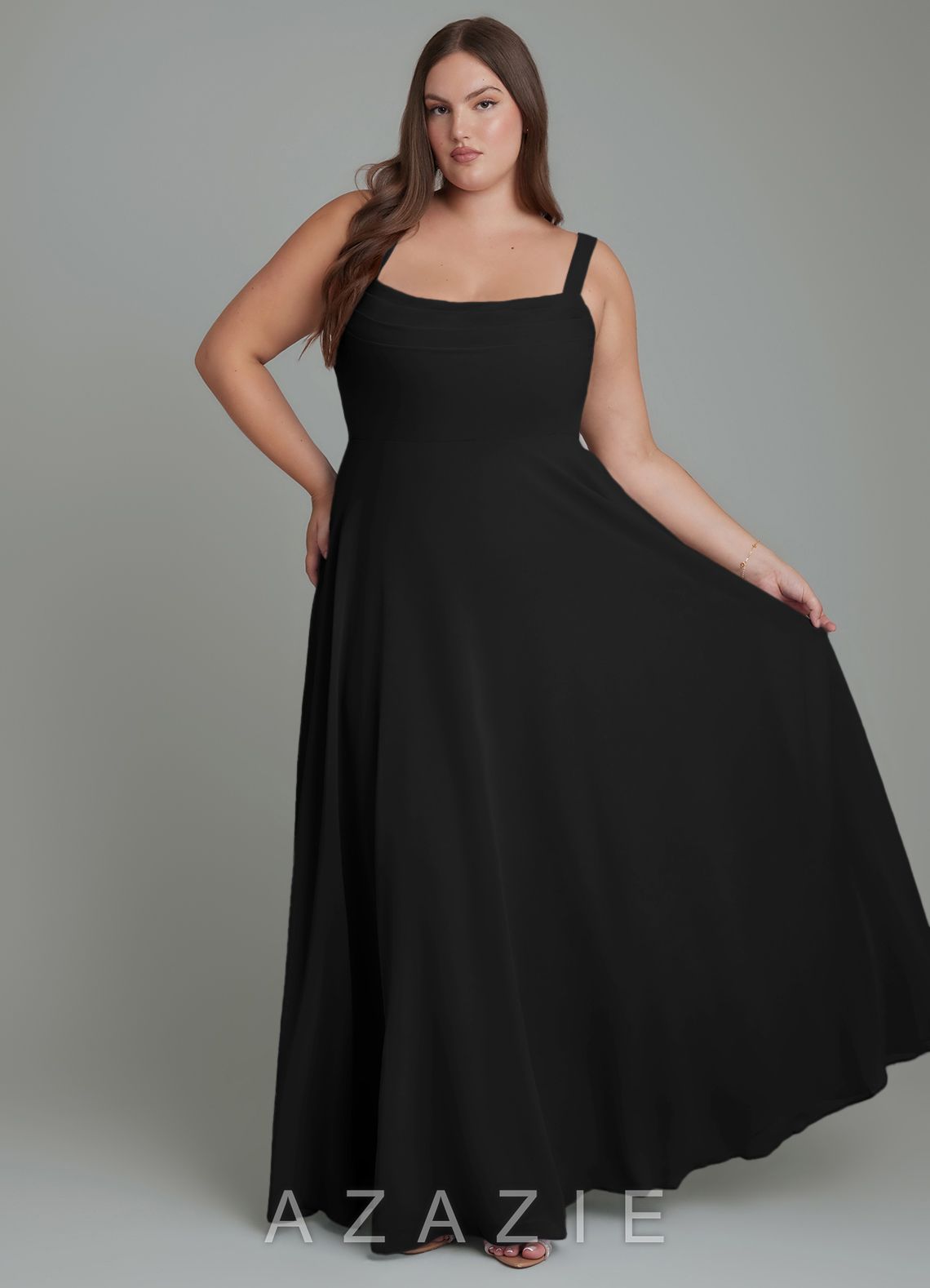 Azazie Shaude Black A-Line Pleated Chiffon Dress black
