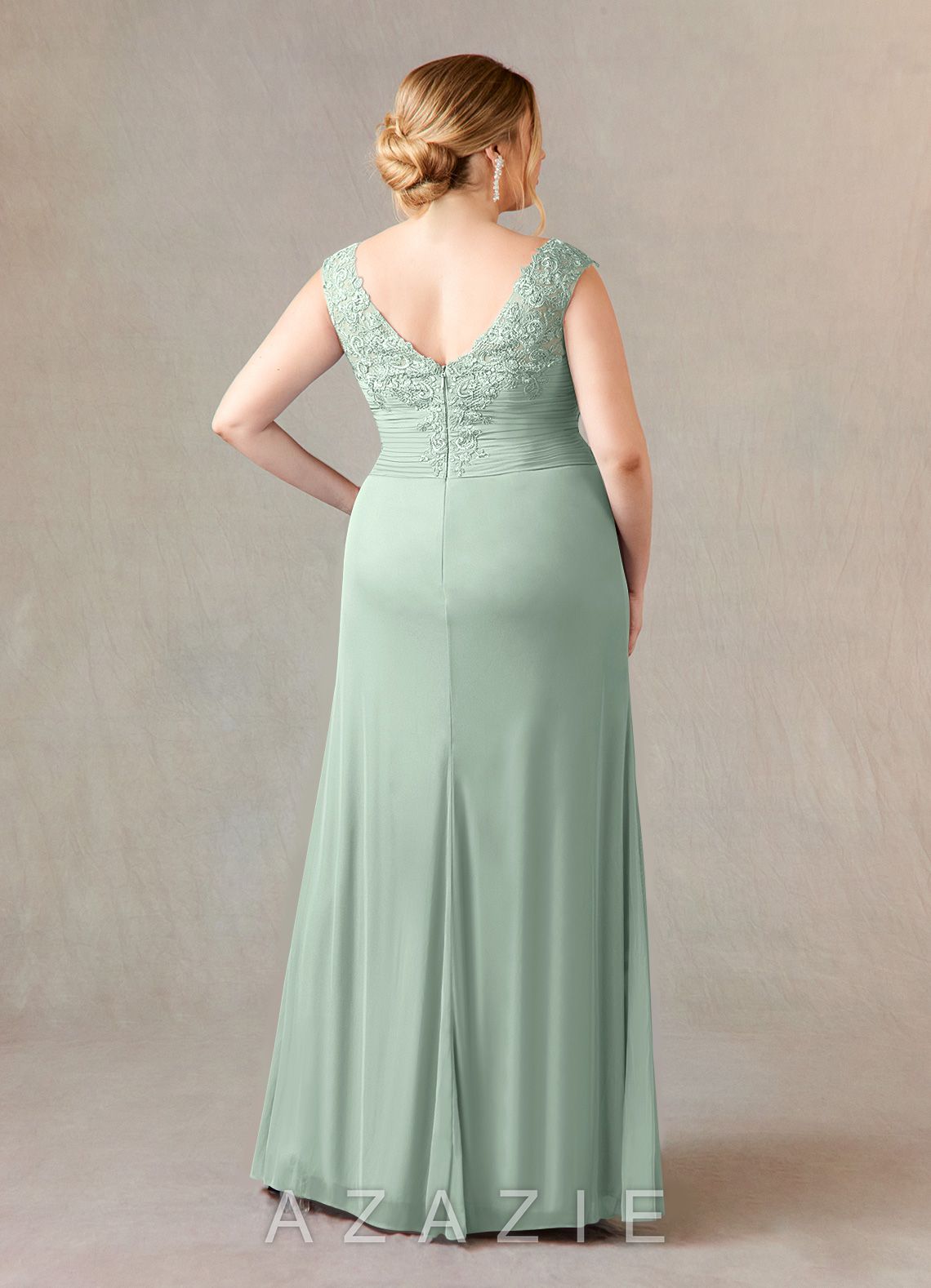 Azazie Edelin Agave A-Line Sweetheart Neckline Pleated Mesh Dress agave