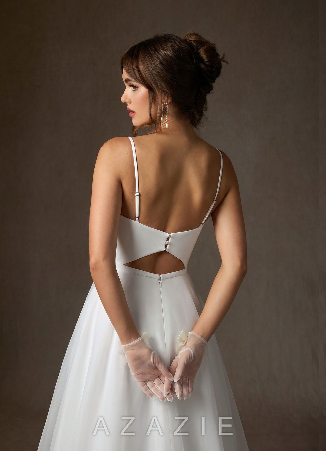 Azazie Ardea Wedding Dress Diamond White A-Line V-Neck Pleated Stretch Crepe Dress diamond_white
