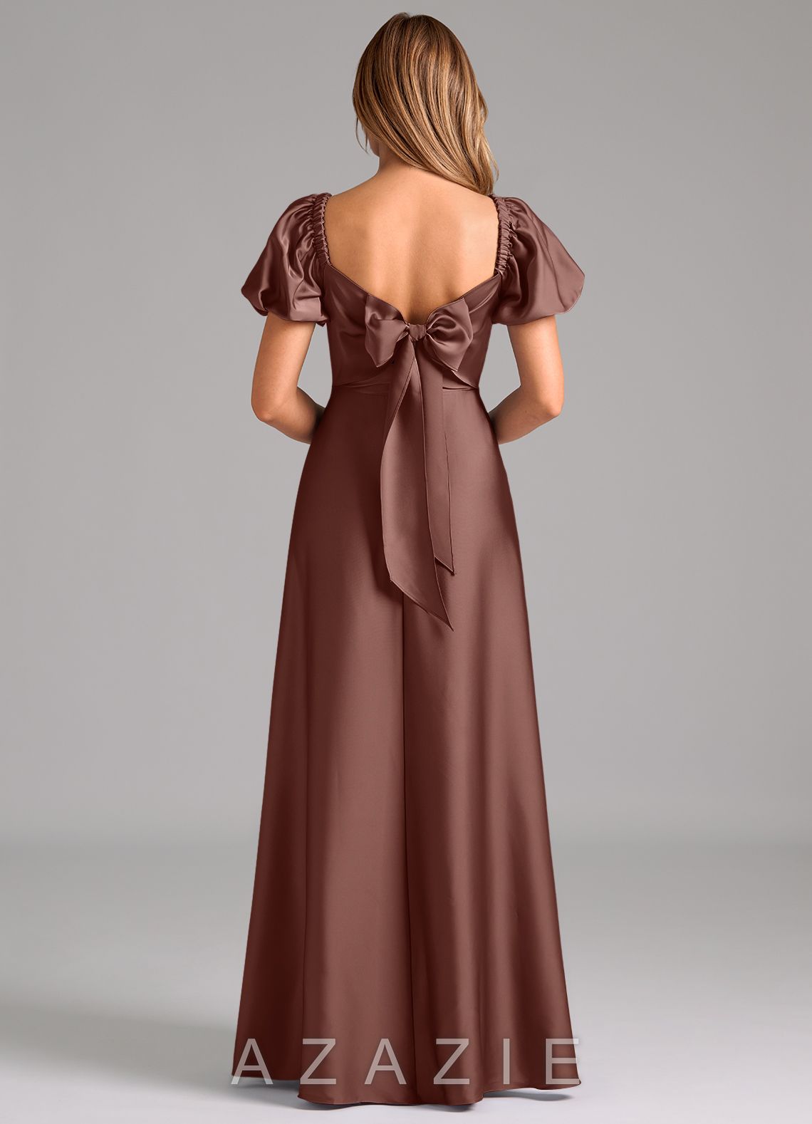 Azazie Fatima Espresso A-Line Sweetheart Neckline Stretch Satin Dress espresso