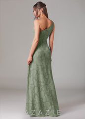 Azazie Ellianna Agave A-Line One Shoulder Floral Burnout Dress agave