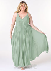 Azazie Raychelle Agave A-Line V-Neck Chiffon Dress agave