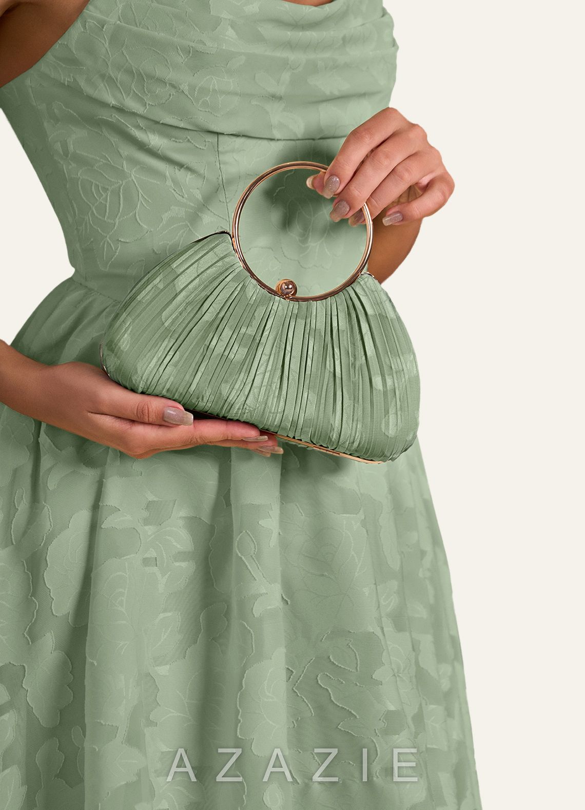 Matching Color Floral Burnout Pleated Handbag