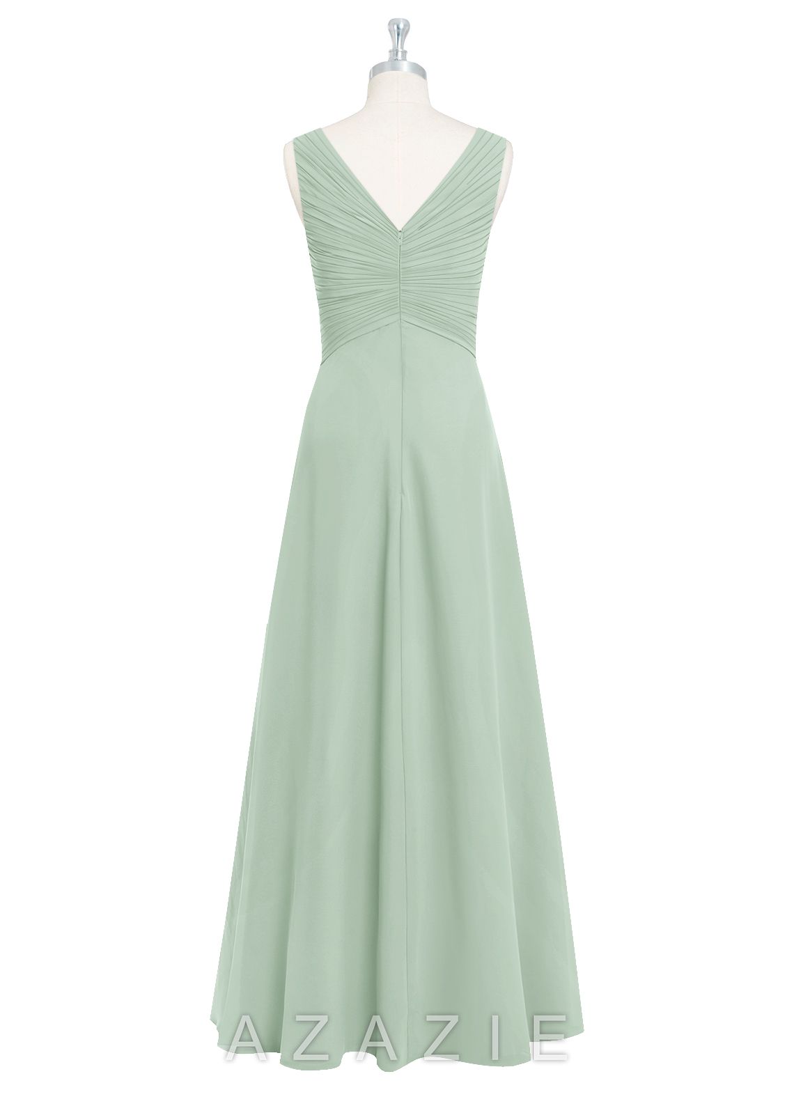 Azazie Flora Agave A-Line Pleated Chiffon Dress agave