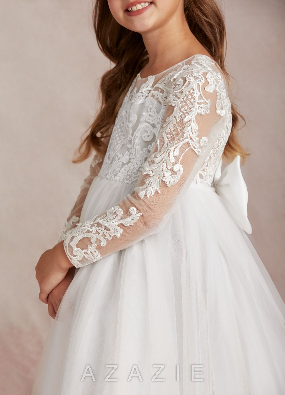 Azazie Elodie Ivory Ball-Gown Lace Dress ivory