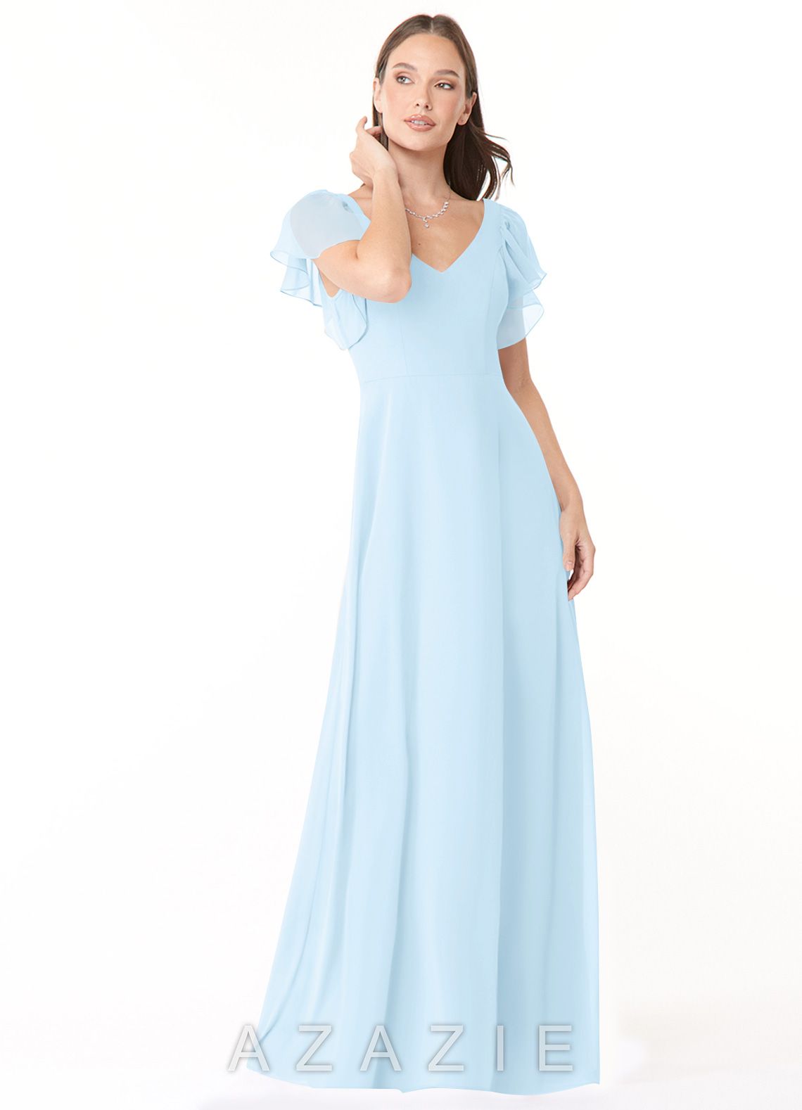 Azazie Syenna Sky Blue A-Line Ruched Chiffon Dress