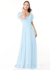 Azazie Syenna Sky Blue A-Line Ruched Chiffon Dress