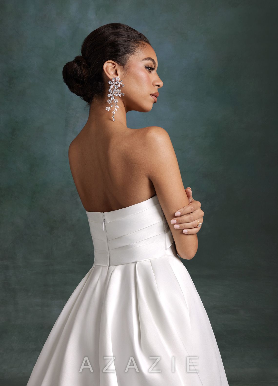 Azazie Francesca Diamond White A-Line Strapless Satin Dress diamond_white