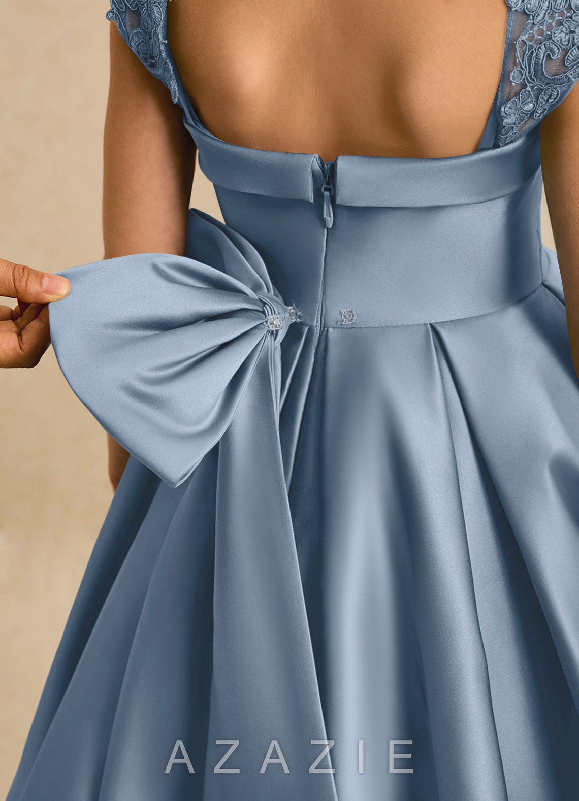 Azazie Genie Dusty Blue Ball-Gown Off the Shoulder Matte Satin Dress dusty_blue
