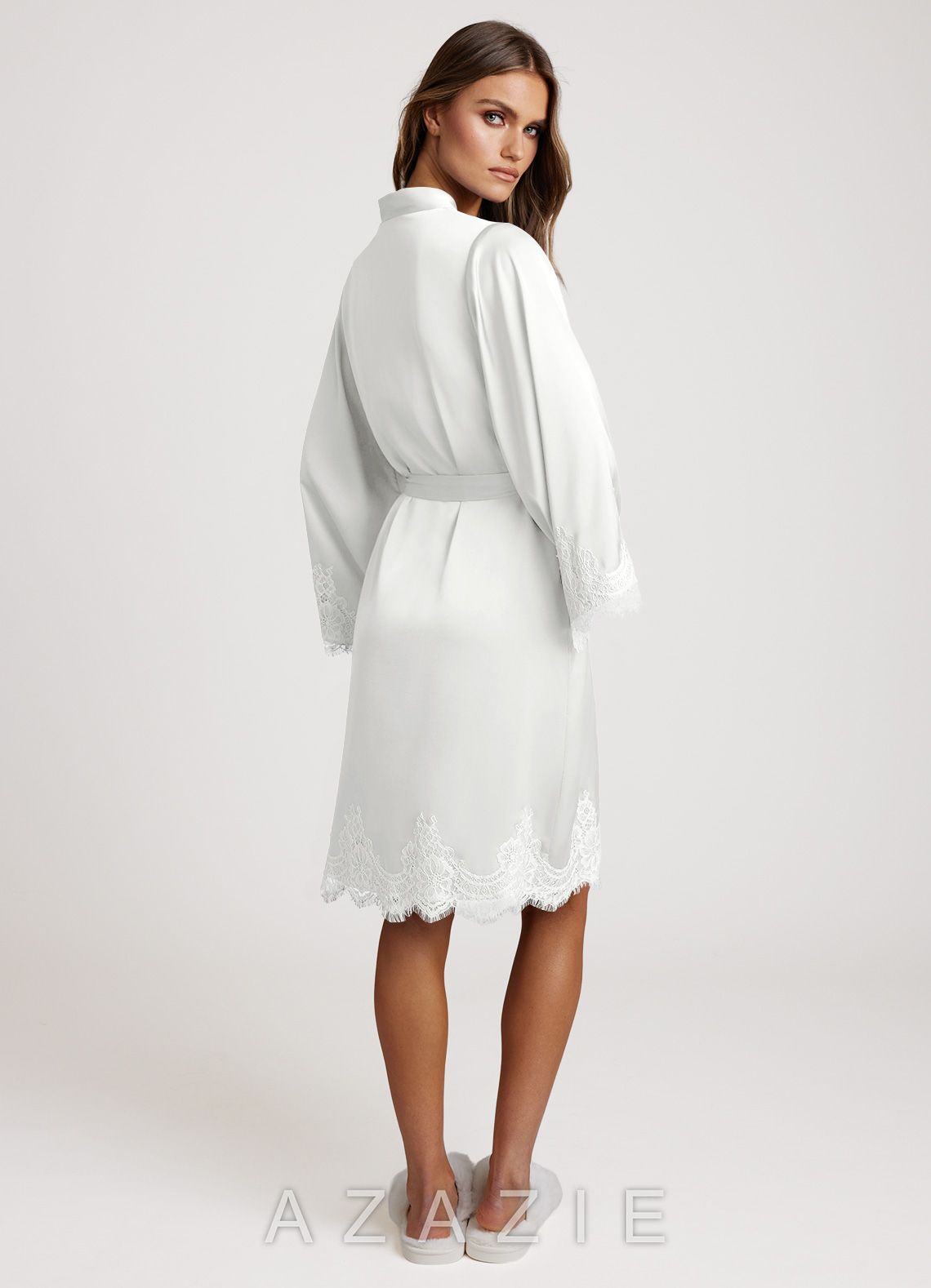 Signature Lace Satin Robes  white