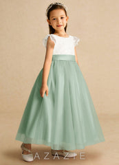 Azazie Pookie Agave A-Line Lace Tulle Dress agave