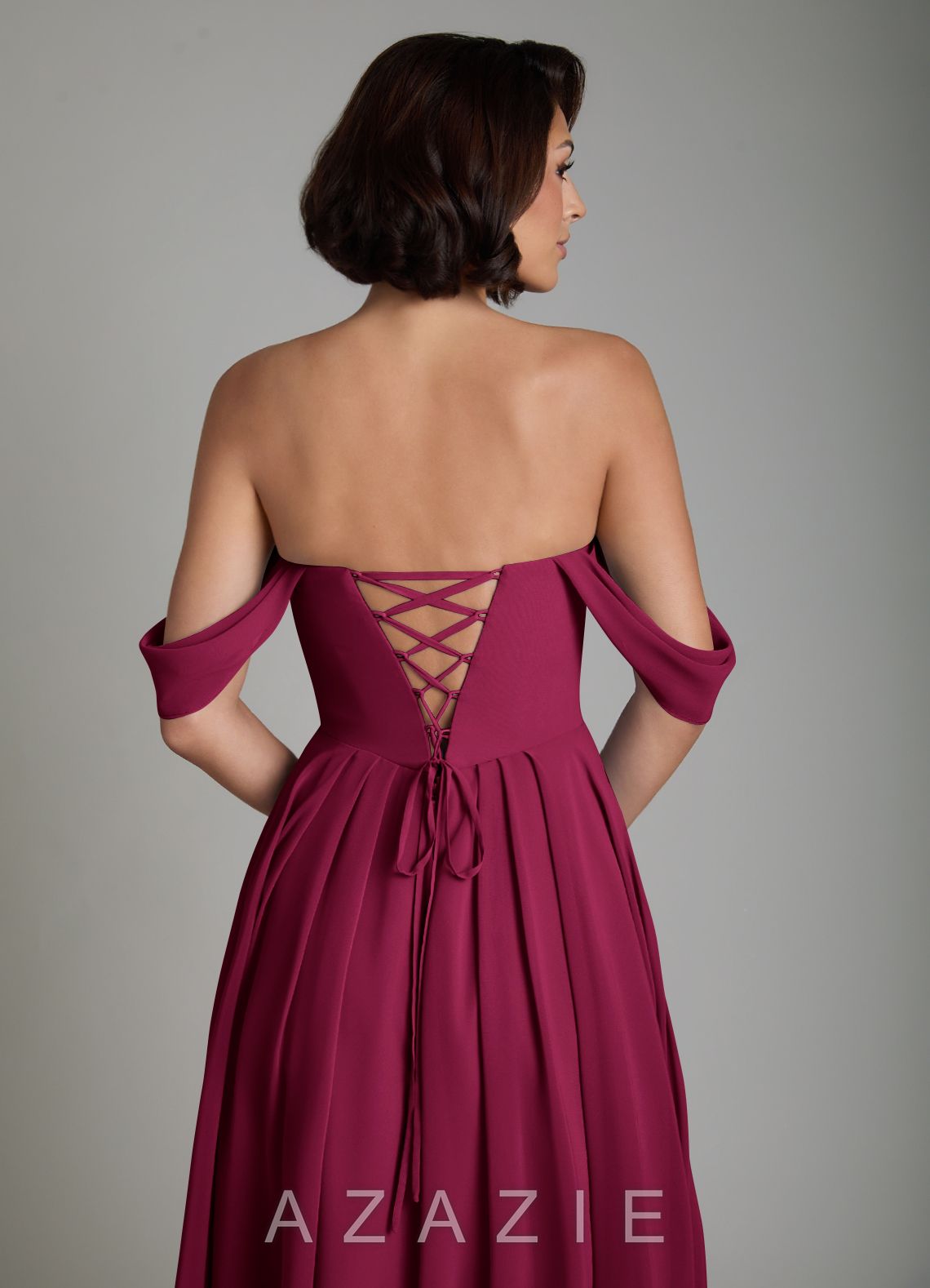 Azazie Loisa Burgundy A-Line Corset Chiffon Convertible Dress burgundy