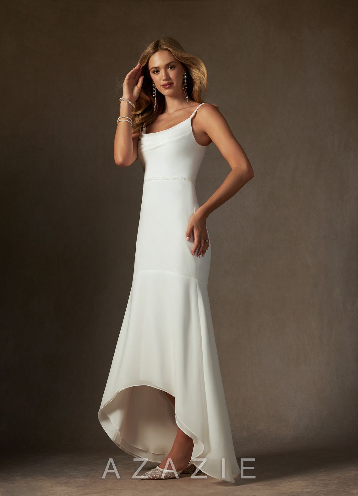 Azazie Sunbeam Diamond White Mermaid Beaded Chiffon Dress diamond_white