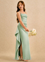 Azazie Cannoli Girls Formal Dusty Sage A-Line Pleated Matte Satin Dress dusty_sage