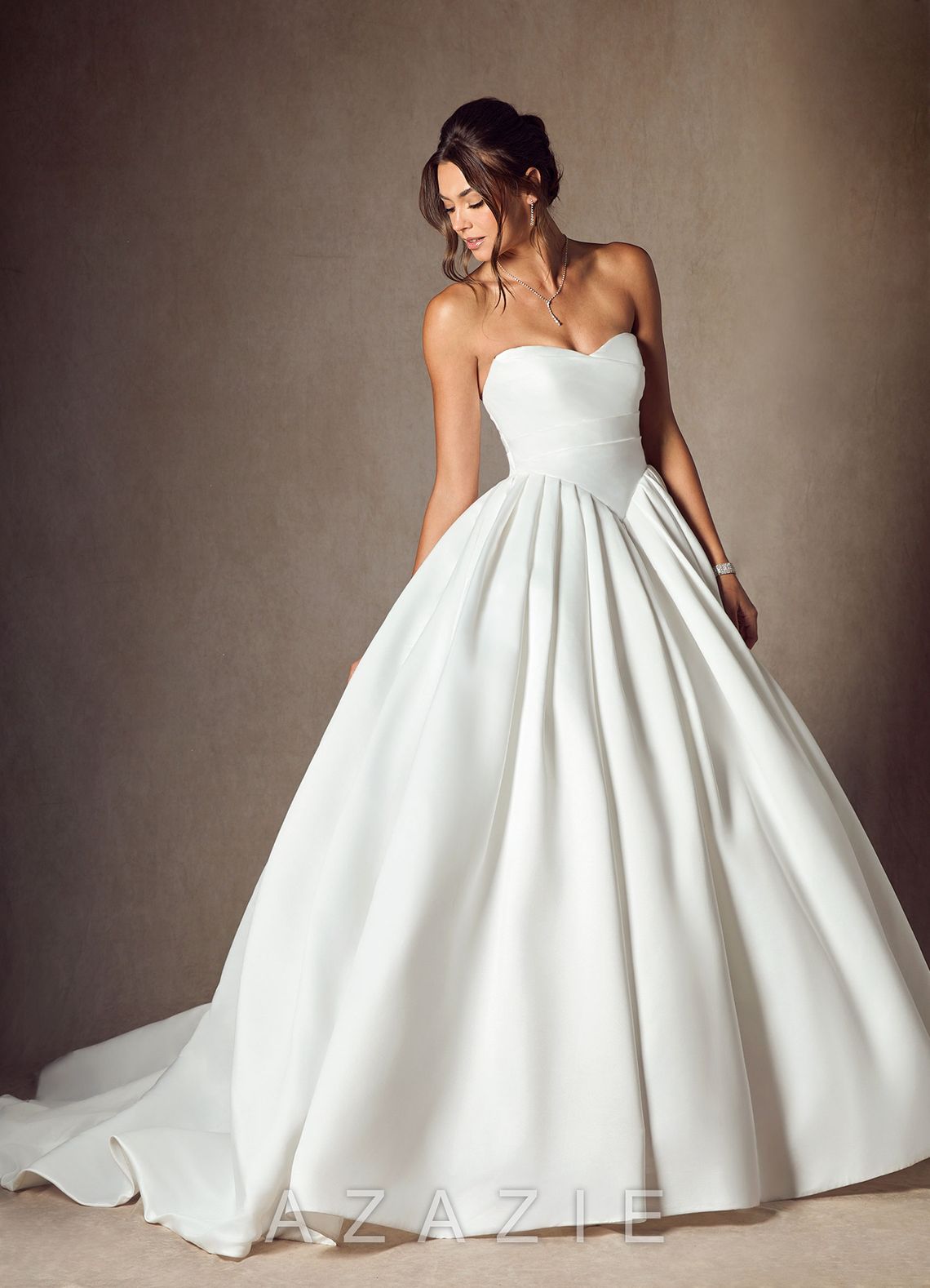 Azazie Celestia Diamond White Ball-Gown Strapless Matte Satin Dress