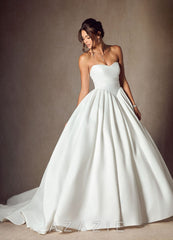 Azazie Celestia Diamond White Ball-Gown Strapless Matte Satin Dress