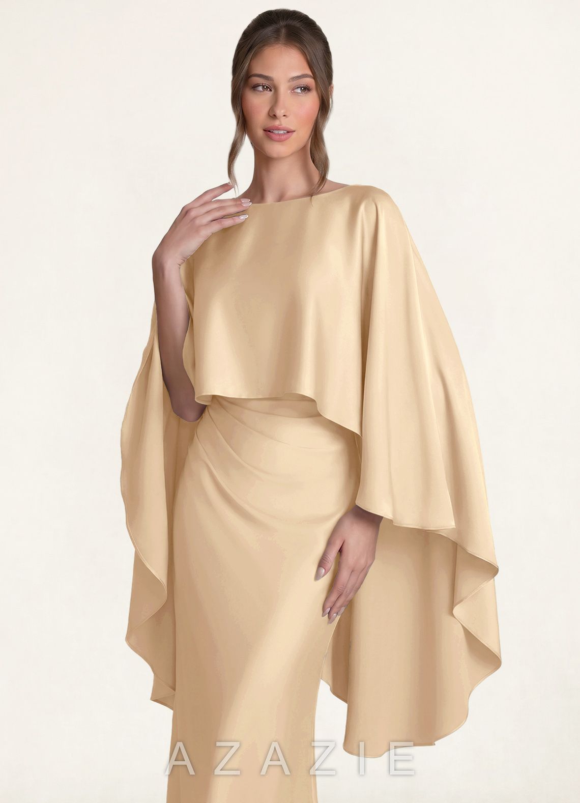 Azazie Matching Color Stretch Satin Cape Overlay  champagne