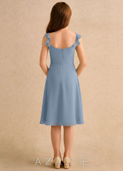 Azazie Pup Girls Formal Dusty Blue A-Line Pleated Chiffon Dress dusty_blue