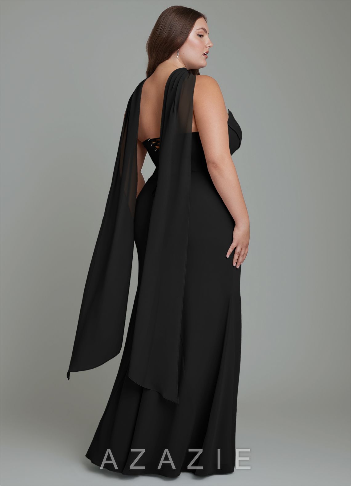 Azazie Sorrel Black Mermaid Corset Chiffon Dress black