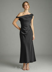 Azazie Emerson Black Mermaid Off the Shoulder Stretch Satin Dress