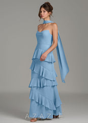 Azazie Imani Steel Blue A-Line Ruched Chiffon Dress steel_blue