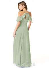 Azazie Dakota Dusty Sage A-Line V-Neck Pleated Chiffon Dress dusty_sage