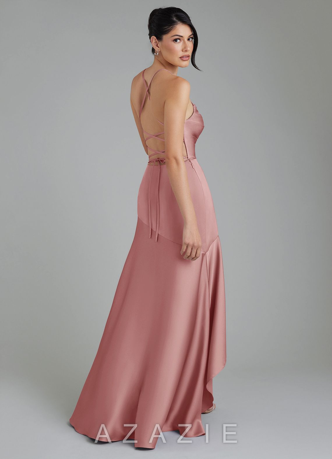 Azazie Jaslene Dusty Rose A-Line Corset Stretch Satin Dress dusty_rose